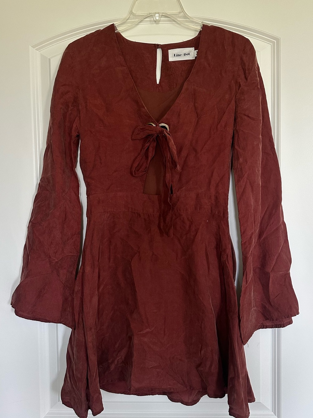 Line & Dot Rust Tie-Front Long Sleeve Mini Dress